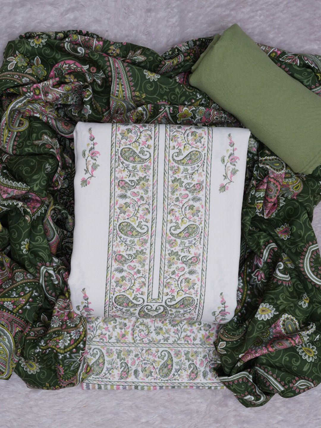 

ASISA Ethnic Motifs Woven Designed Pashmina Unstitched Dress Material, Green