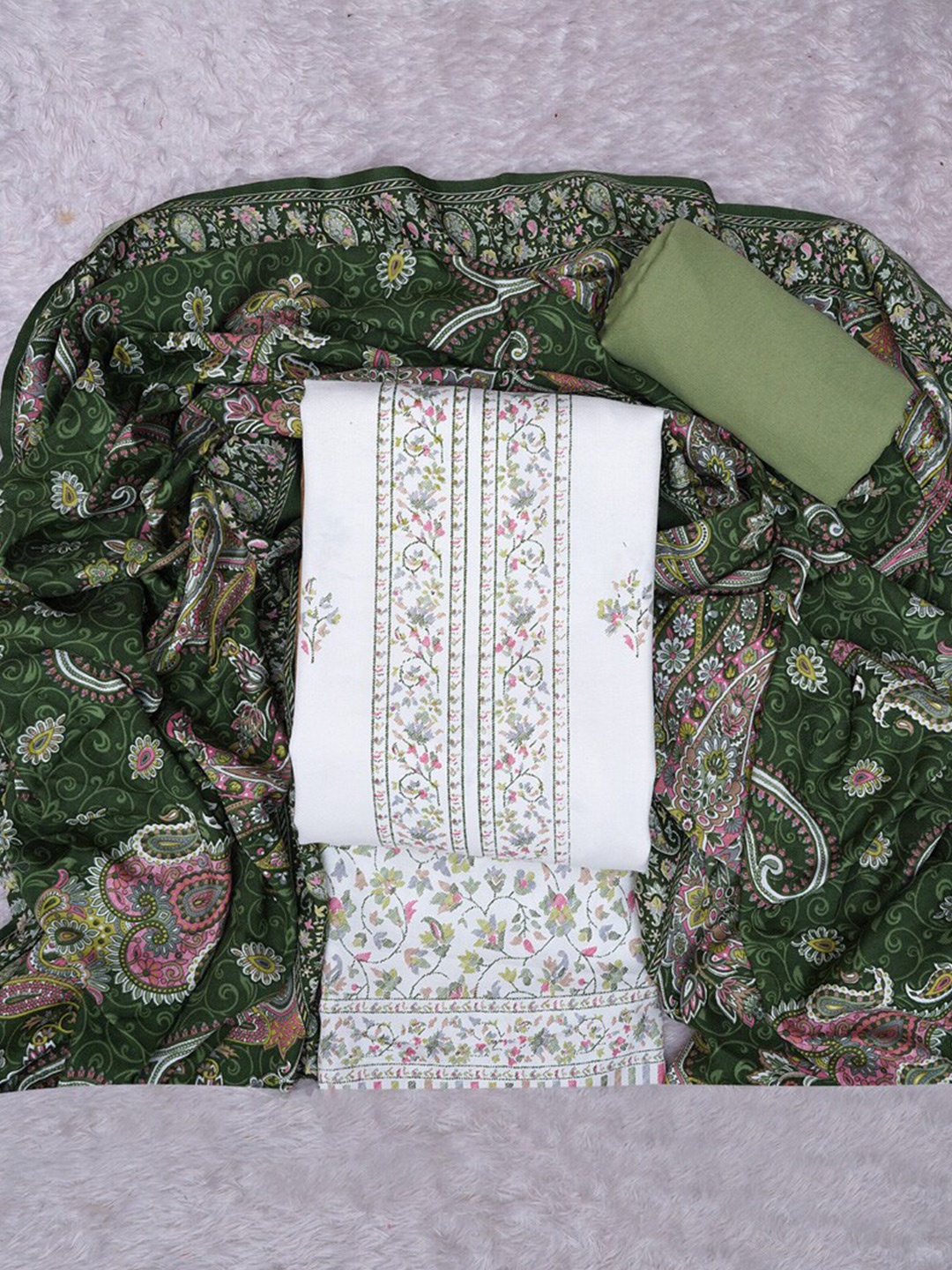 

ASISA Floral Woven Designed Pashmina Unstitched Dress Material, Green