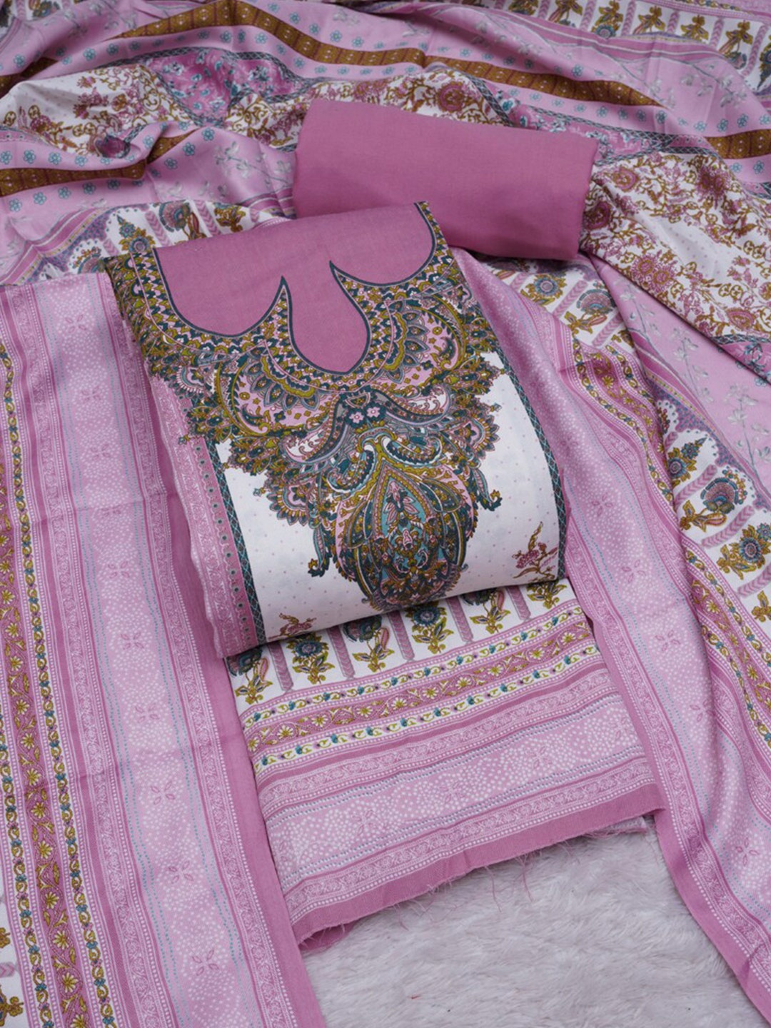

ASISA Floral Woven Design Pashmina Unstitched Dress Material, Pink