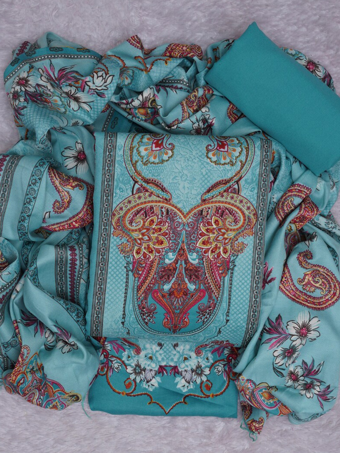 

ASISA Floral Woven Design Pashmina Unstitched Dress Material, Blue