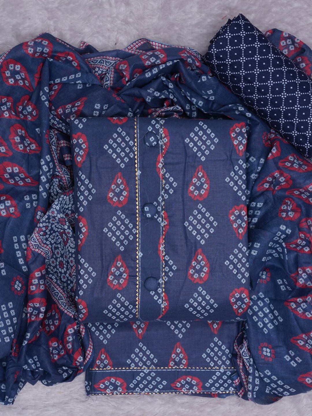 

ASISA Geometric Printed Gotta Patti Unstitched Dress Material, Navy blue