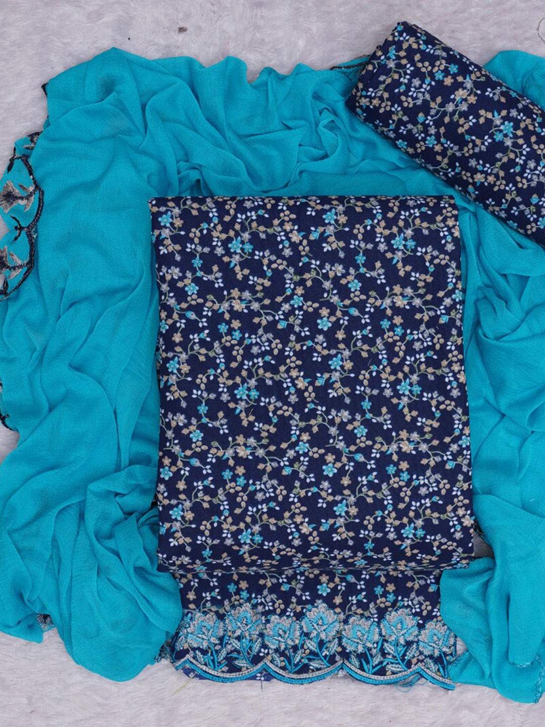 

ASISA Floral Embroidered Unstitched Dress Material, Navy blue