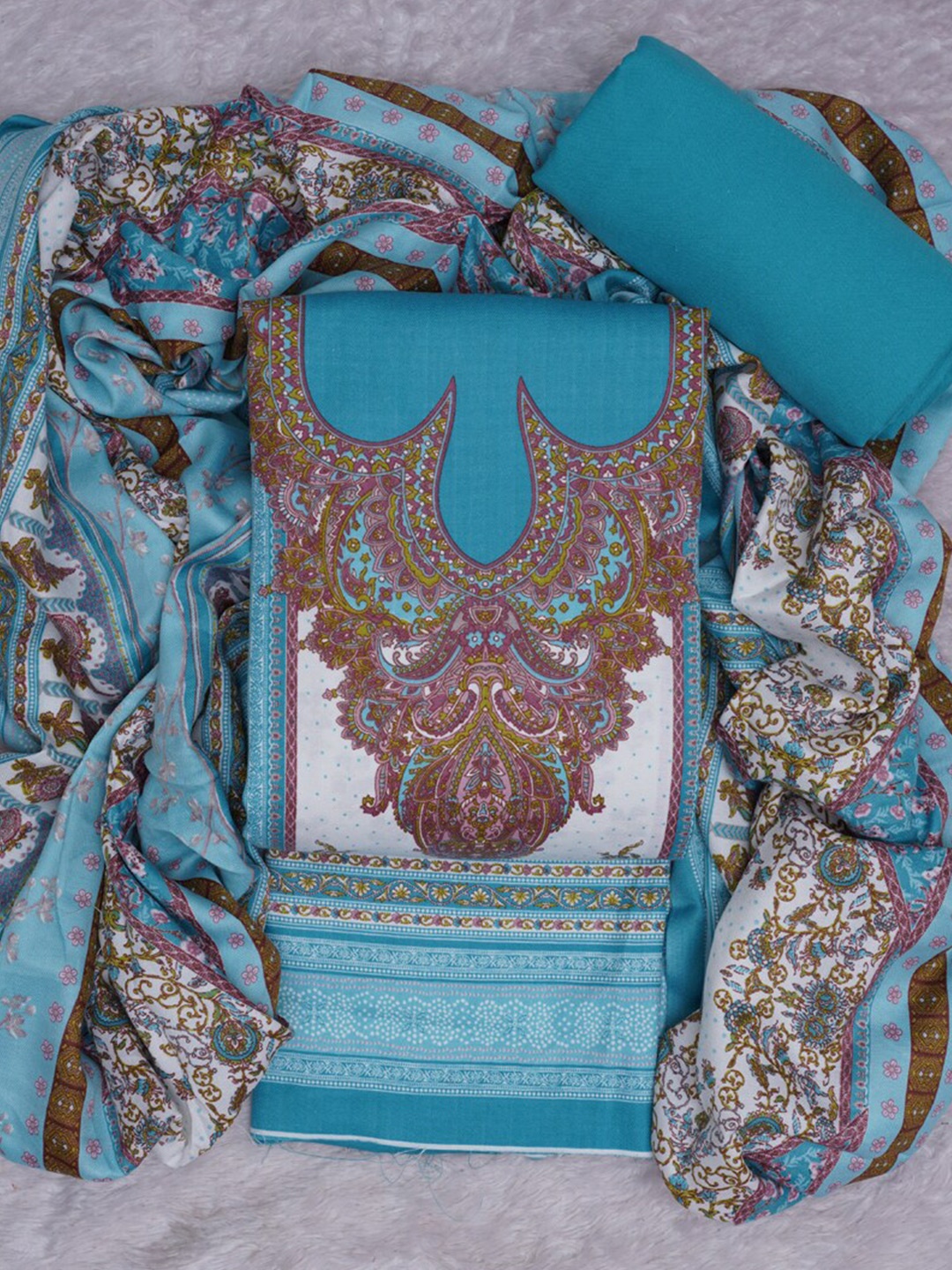 

ASISA Floral Woven Design Pashmina Unstitched Dress Material, Blue