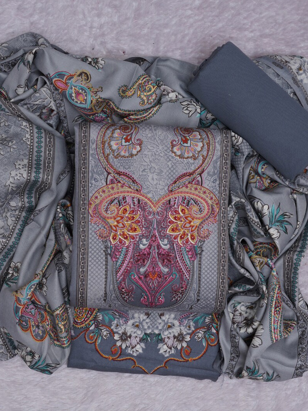 

ASISA Floral Woven Design Pashmina Unstitched Dress Material, Grey