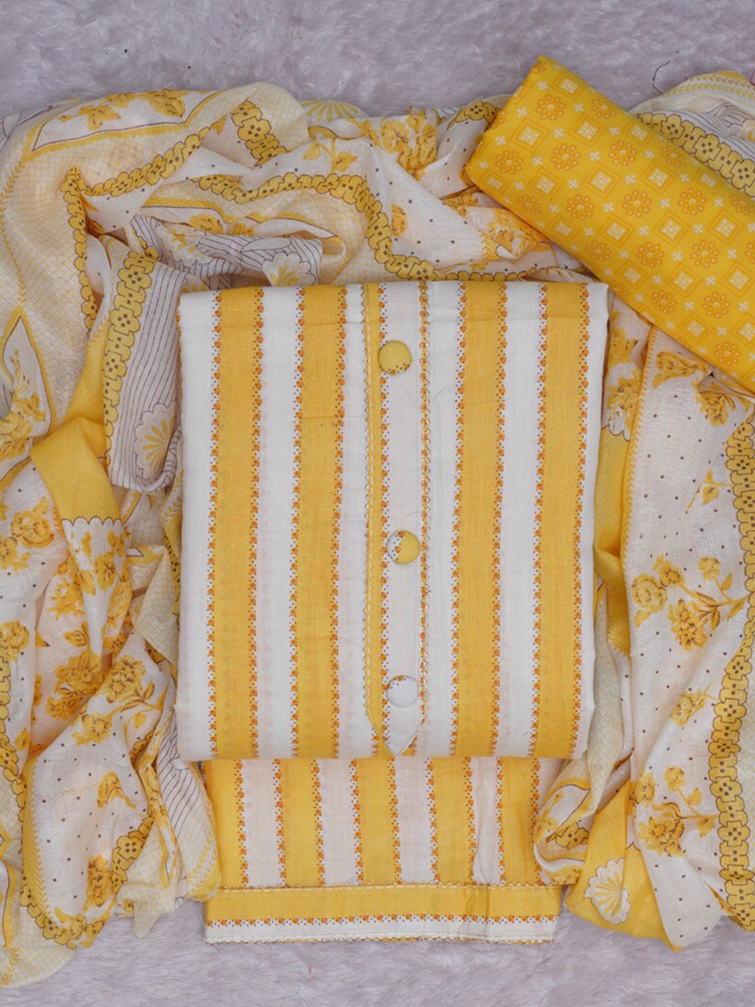 

ASISA Striped Unstitched Dress Material, Yellow