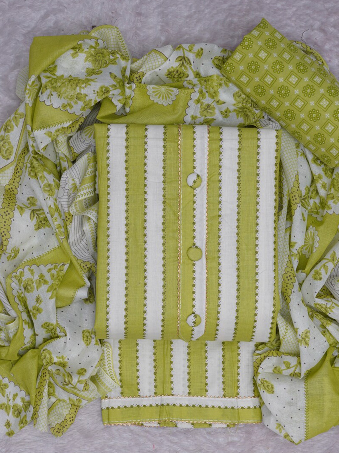 

ASISA Striped Gotta Patti Unstitched Dress Material, Lime green