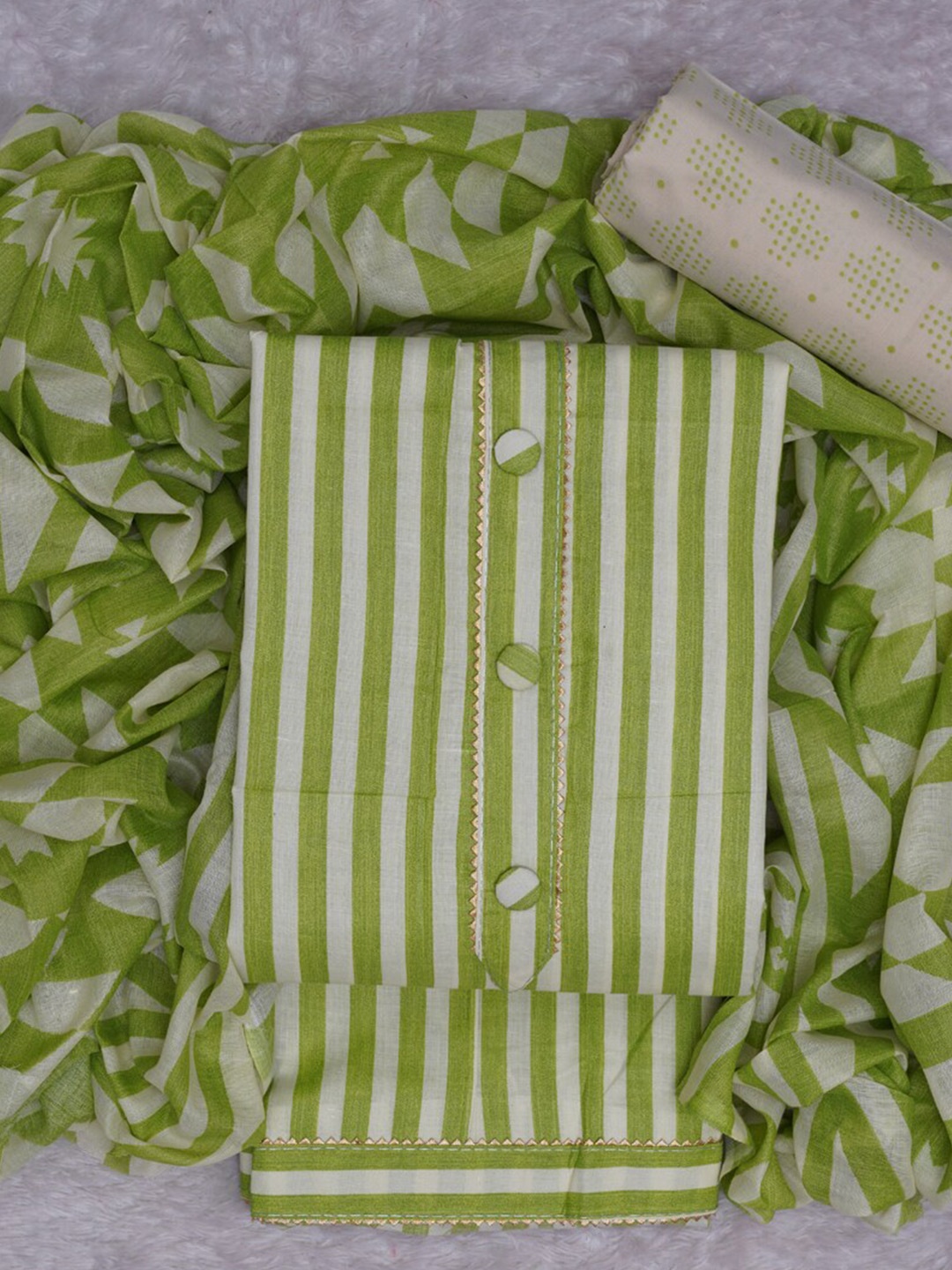 

ASISA Striped Gotta Patti Unstitched Dress Material, Lime green
