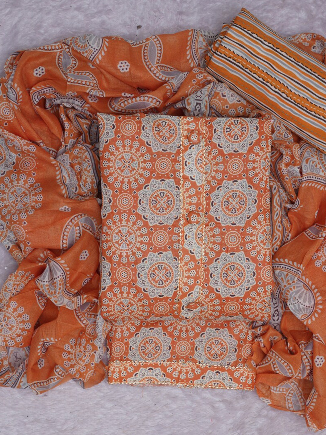 

ASISA Floral Printed Gotta Patti Unstitched Dress Material, Orange
