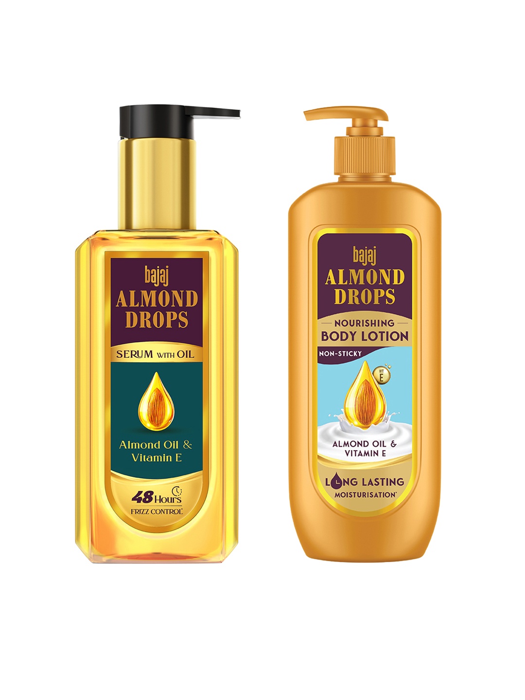 

BAJAJ CONSUMER CARE Set of Almond Drops Hair Serum with Oil + Nourishing Body Lotion, Gold