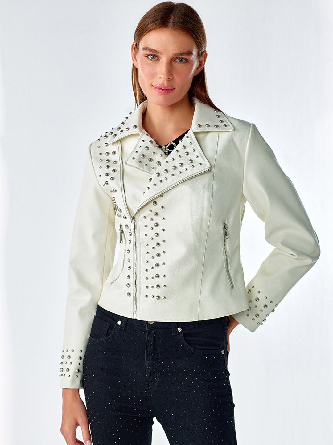 

COVER STORY Lapel Collar Lightweight Biker Jacket, Off white