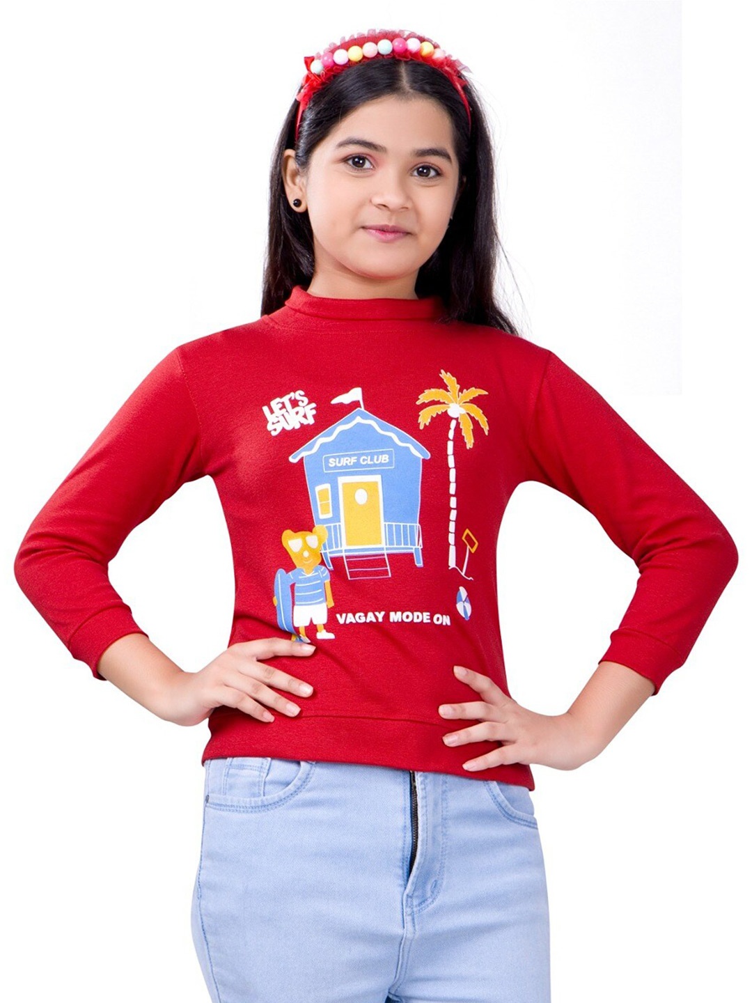 

BAESD Girls Graphic Printed High Neck Pullover Sweatshirt, Red