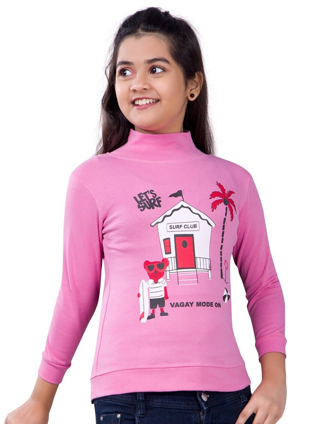 

BAESD Girls Graphic Printed High Neck Pullover Sweatshirt, Pink