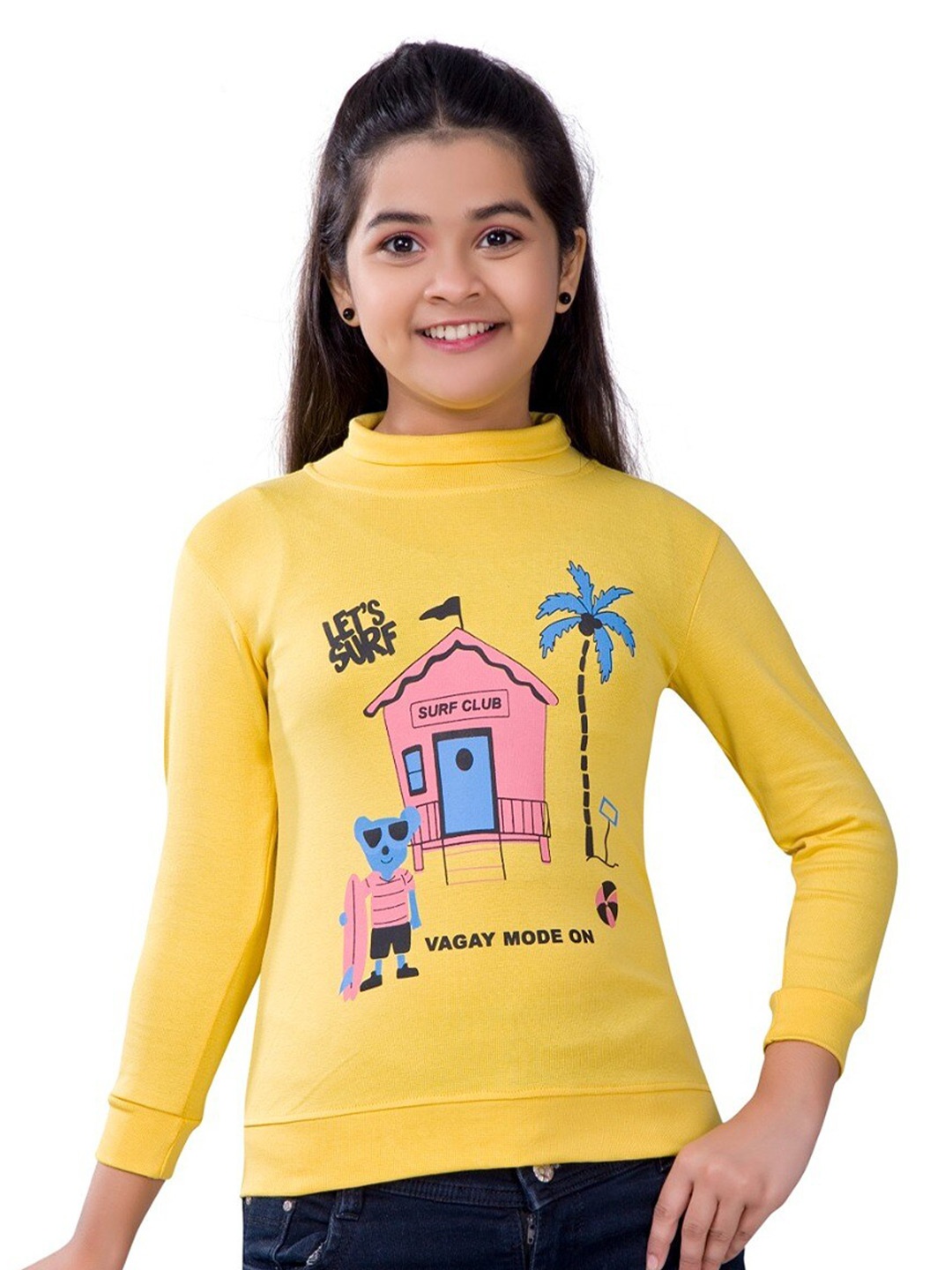 

BAESD Girls Graphic Printed High Neck Pullover Sweatshirt, Yellow