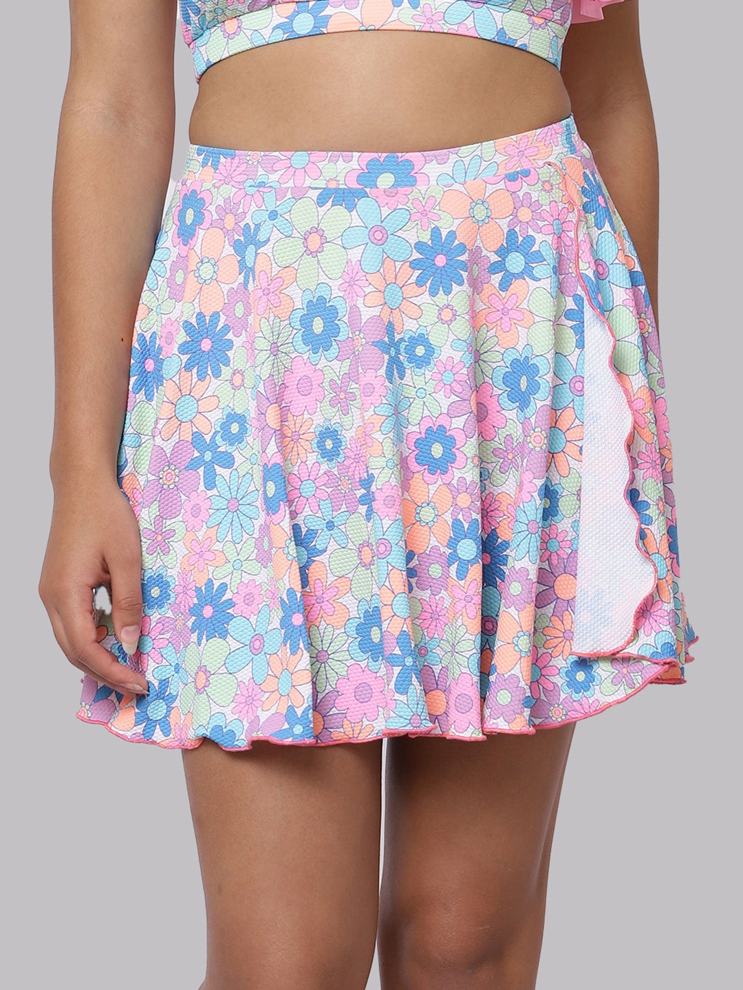 

CUKOO Floral Printed Flared Mini Swim Skirt, Pink