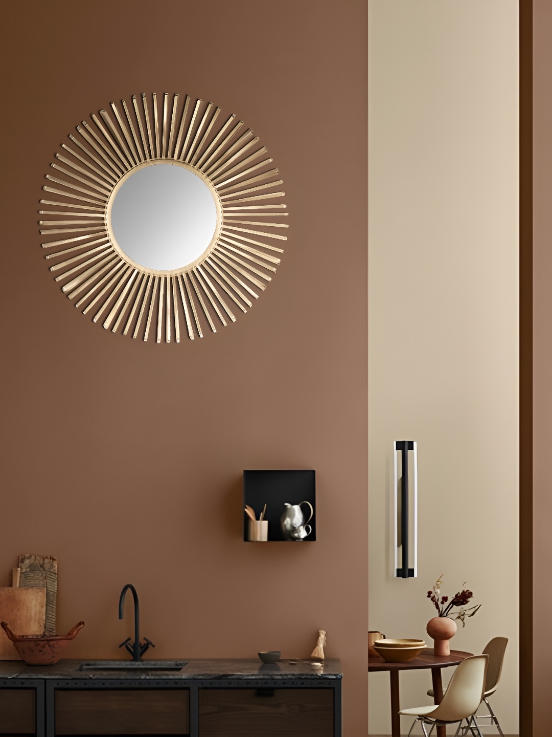 

HANDICRAFTS TOWN Gold Toned Round Metal Wall Mirror
