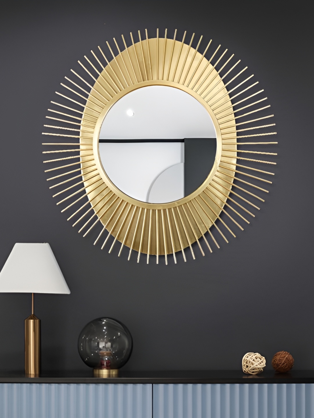

HANDICRAFTS TOWN Gold Toned Oval Shaped Metal Wall Mirror
