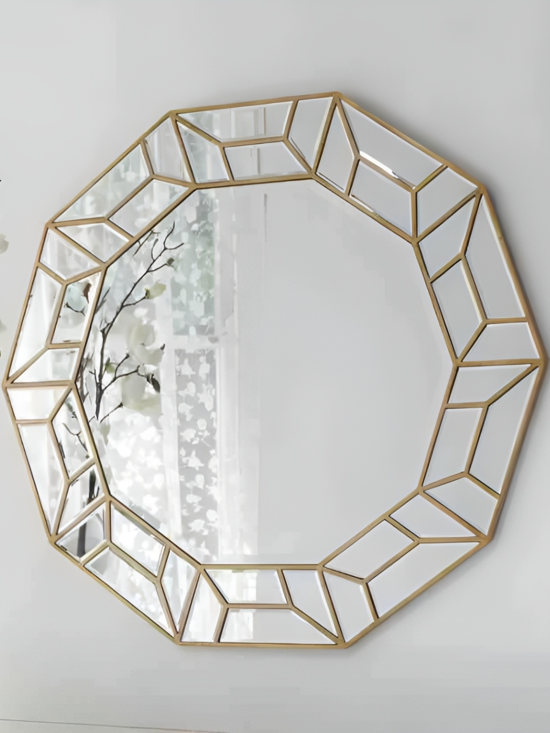 

HANDICRAFTS TOWN Gold Toned Geometric Metal Wall Mirror