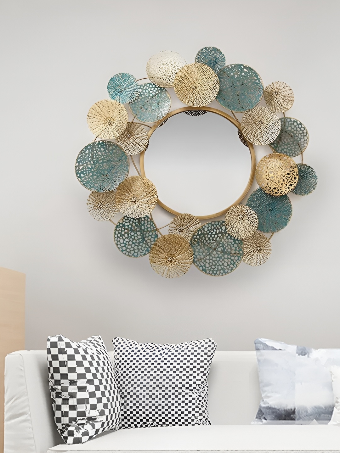 

HANDICRAFTS TOWN Blue Textured Metal Wall Mirrors