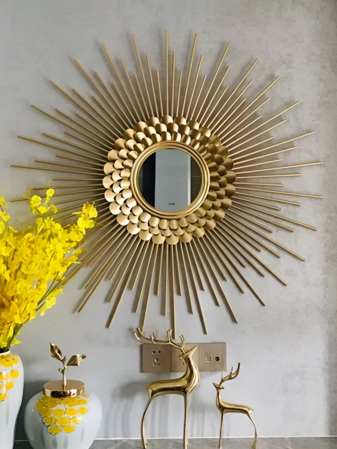 

HANDICRAFTS TOWN Gold Toned Textured Metal Wall Mirrors