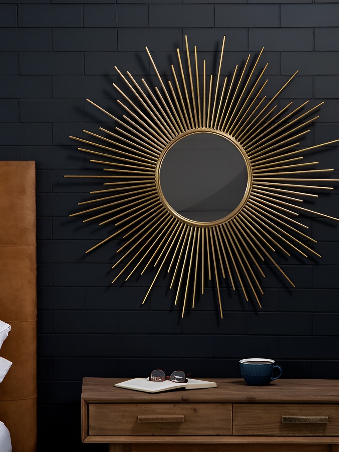 

HANDICRAFTS TOWN Star Burst Gold Toned Textured Metal Wall Mirrors