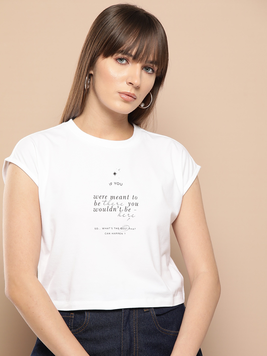 Chemistry Typography Printed Extended Sleeves Crop T-shirt, White