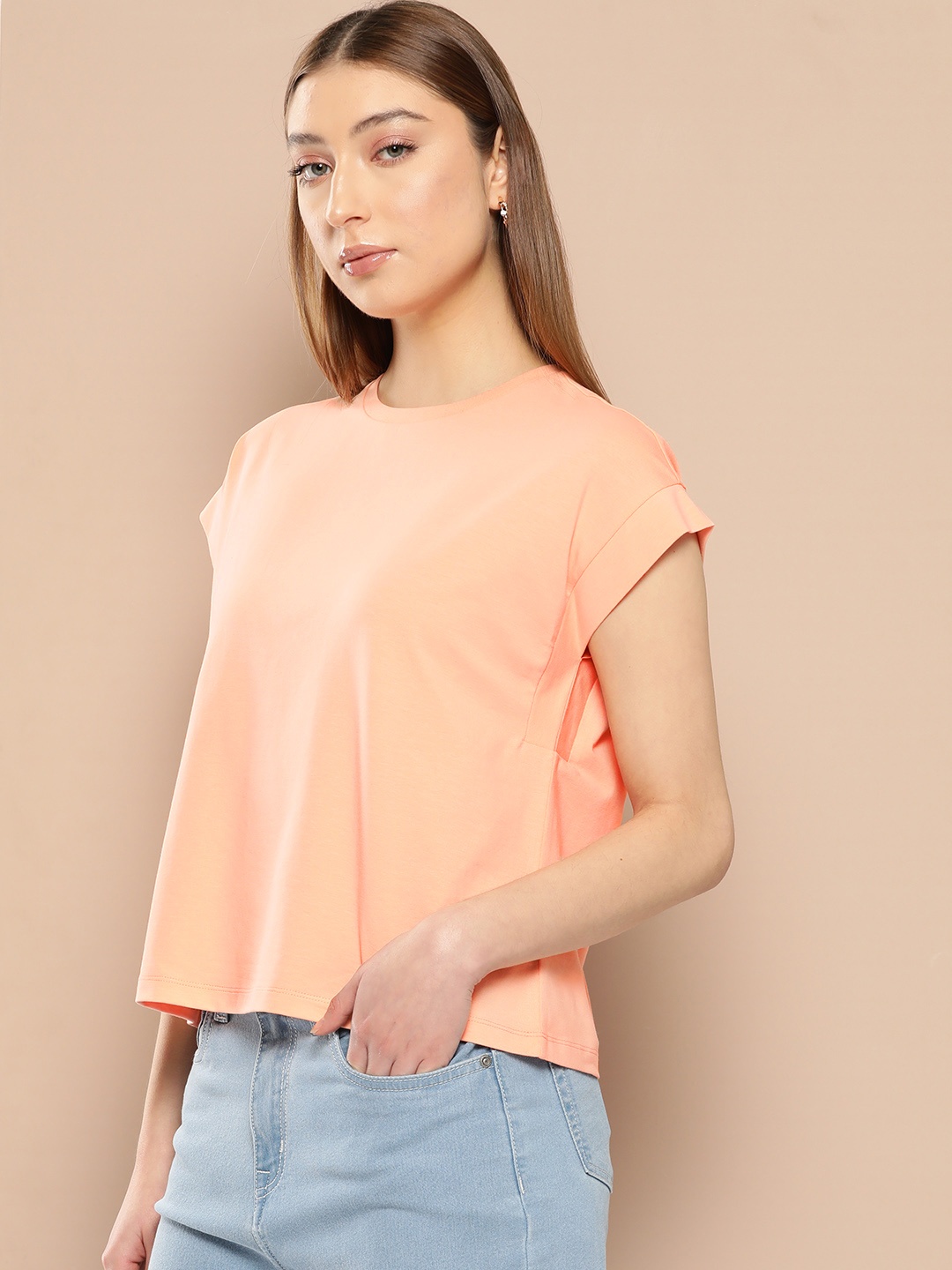 

Chemistry Women Round Neck Solid T-shirt, Orange