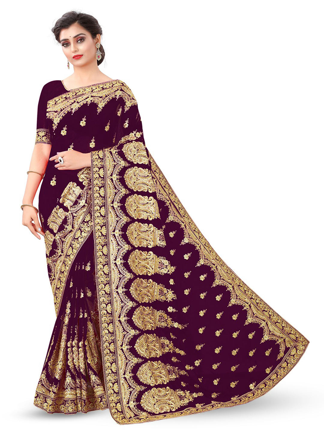 

B Bella Creation Ethnic Motifs Embroidered Beads & Stones Saree, Purple