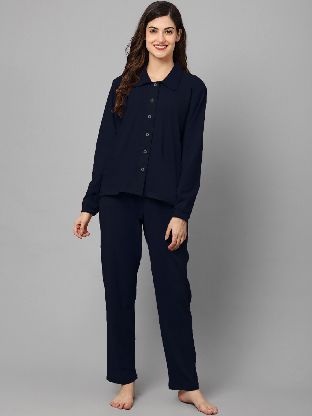 

Kanvin Shirt Collar Night Suit, Navy blue