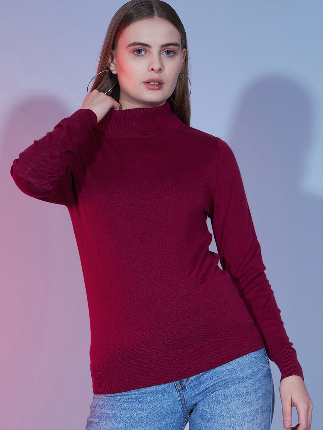 

HILL STREET Turtle Neck Long Sleeves Cotton Pullover Sweater, Maroon
