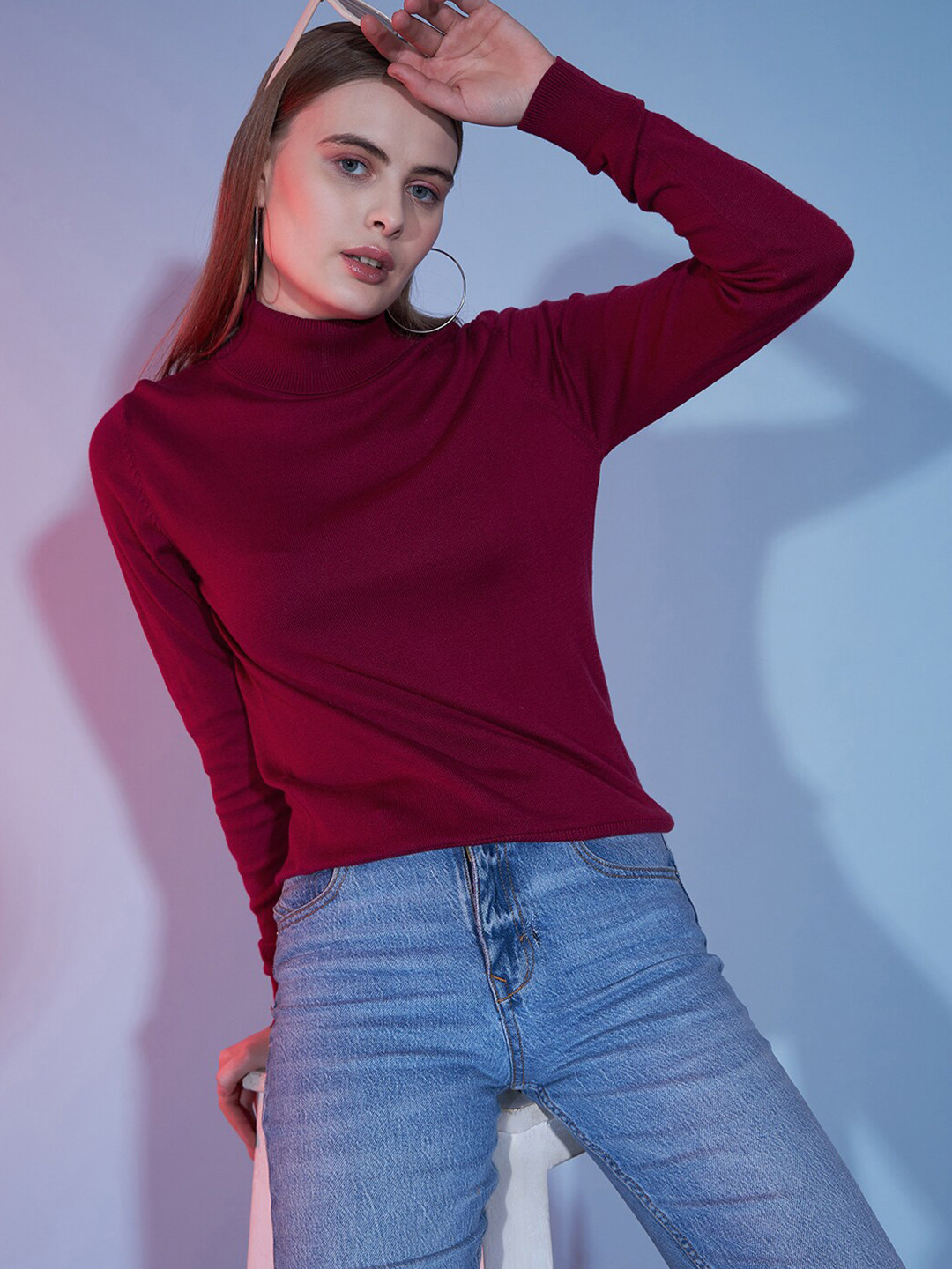 

DressBerry Maroon Turtle Neck Long Sleeves Cotton Pullover Sweater