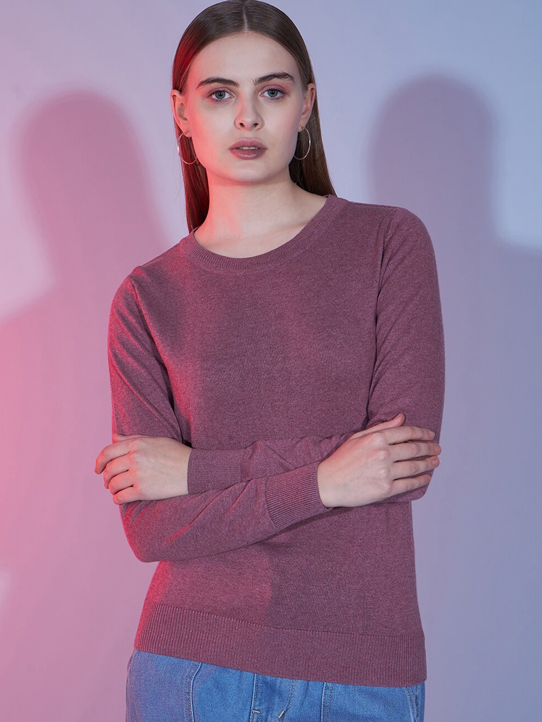 

DressBerry Lavender Round Neck Long Sleeves Cotton Pullover Sweater