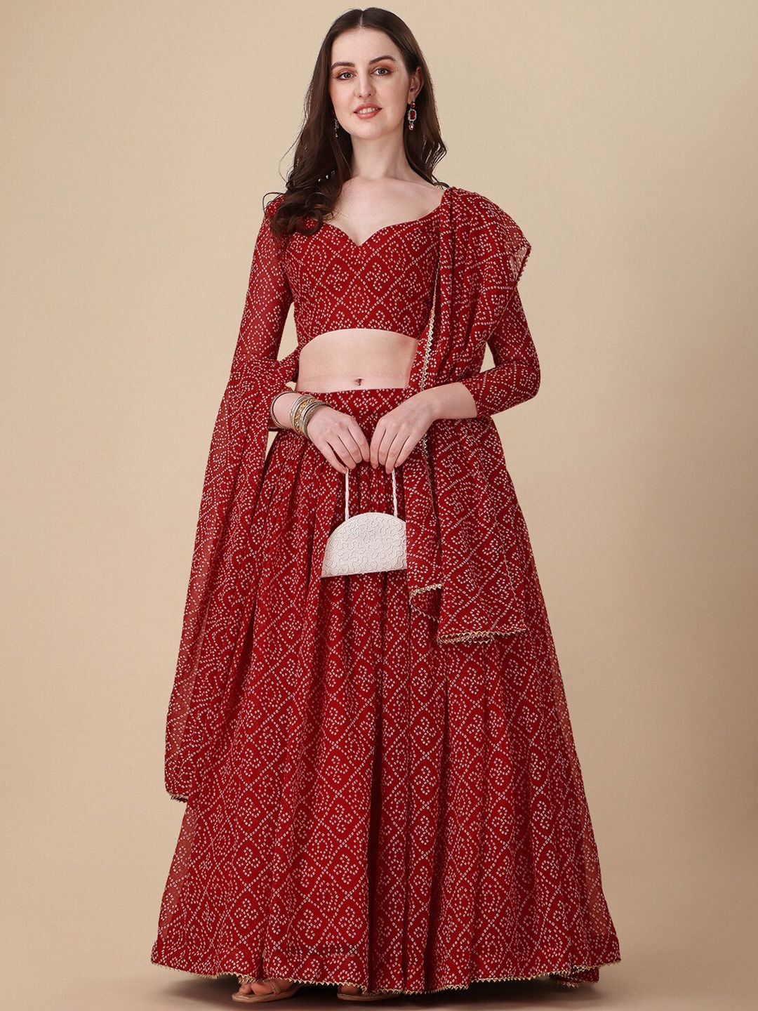 

Momina Fashion Printed Ready to Wear Lehenga & Unstitched Blouse With Dupatta, Maroon