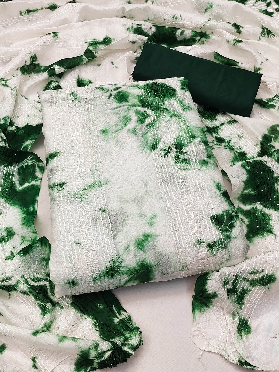 

KALINI Tie-Dye Printed Unstitched Dress Material, Green