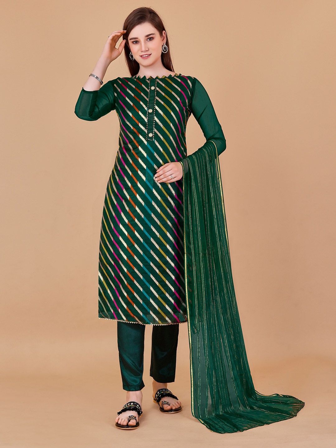 

KALINI Woven Design Organza Unstitched Dress Material, Green