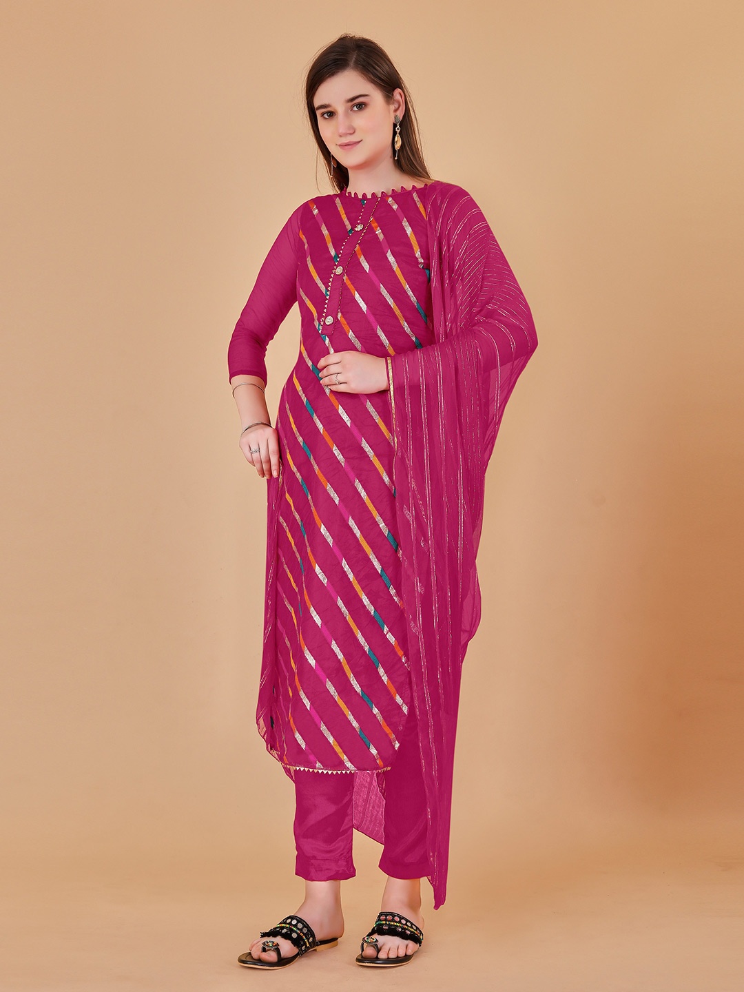 

KALINI Woven Design Organza Unstitched Dress Material, Pink