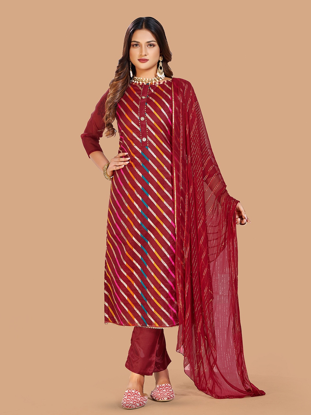 

KALINI Woven Design Organza Unstitched Dress Material, Maroon