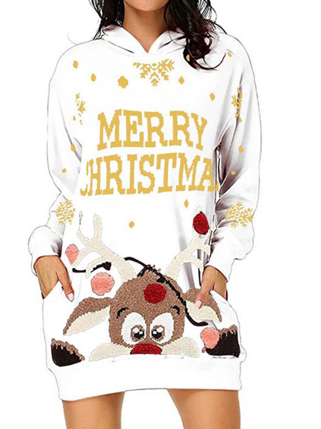 

Stylecast X KPOP Christmas Printed Hooded Jumper Dress, White