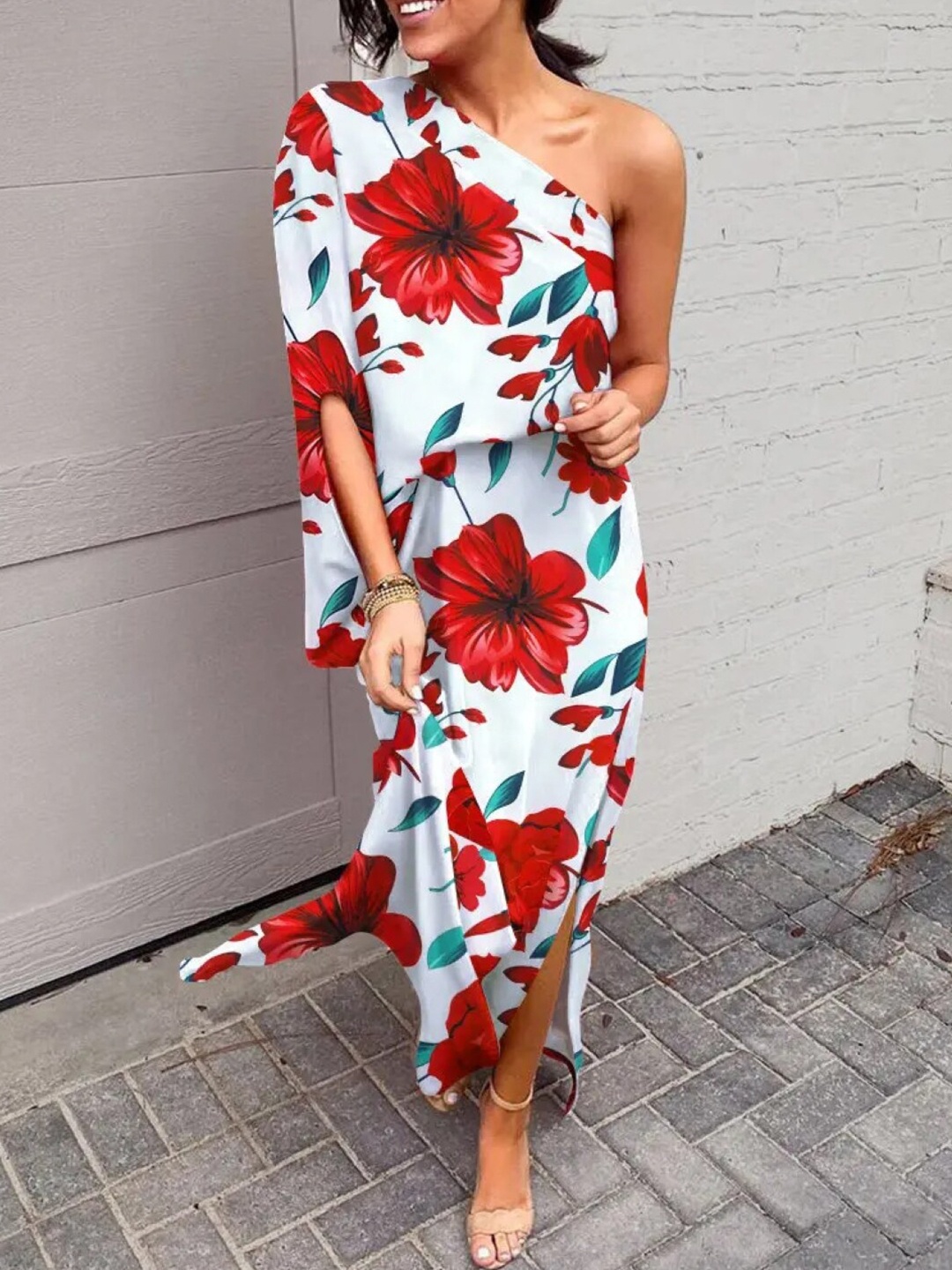 

Stylecast X KPOP Floral Print One Shoulder Maxi Dress, White