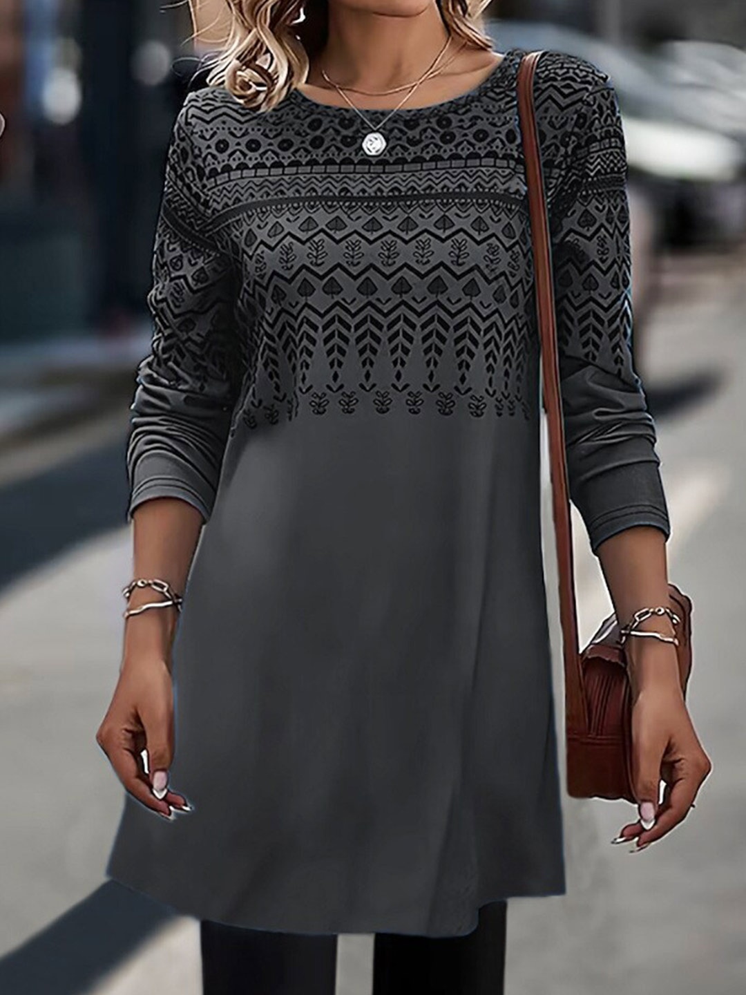 

Stylecast X KPOP Ethnic Motifs Print A-Line Dress, Grey