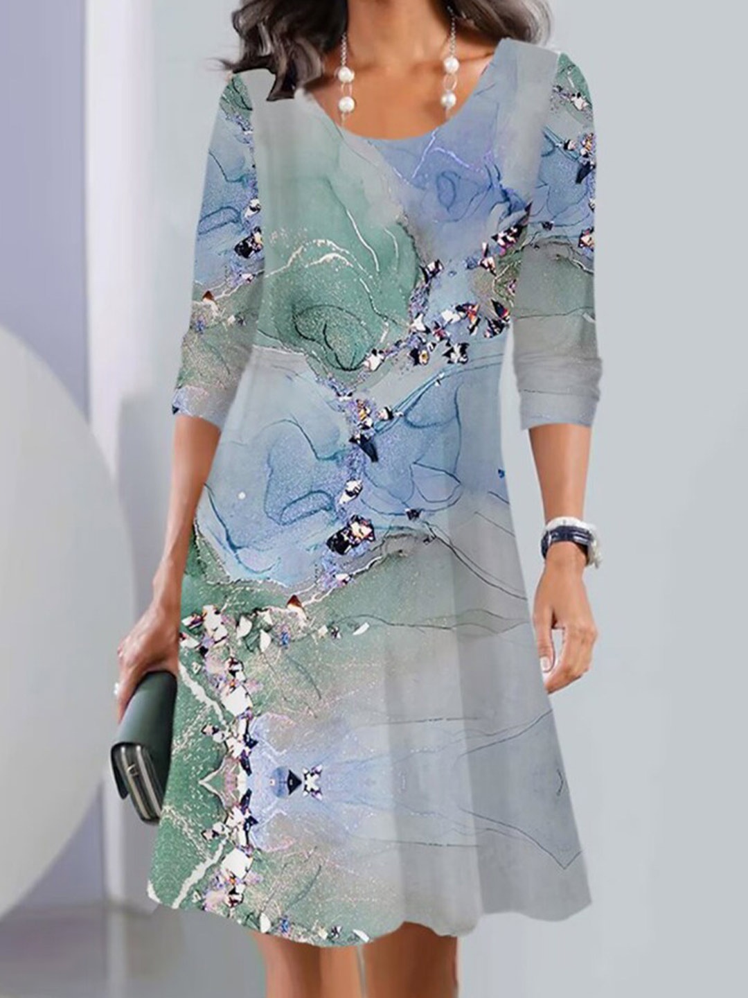 

Stylecast X KPOP Green Abstract Printed A-Line Dress
