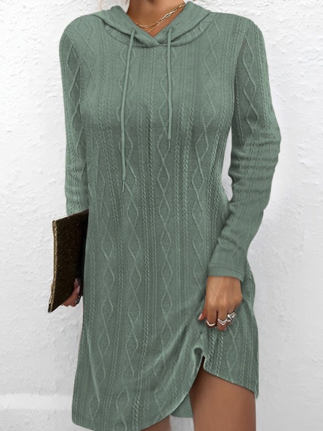 

Stylecast X KPOP Green Self Design Hooded Sweater Mini Dress