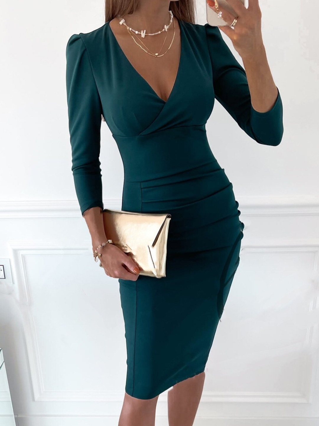 

Stylecast X KPOP Pink V-Neck Bodycon Dress, Green