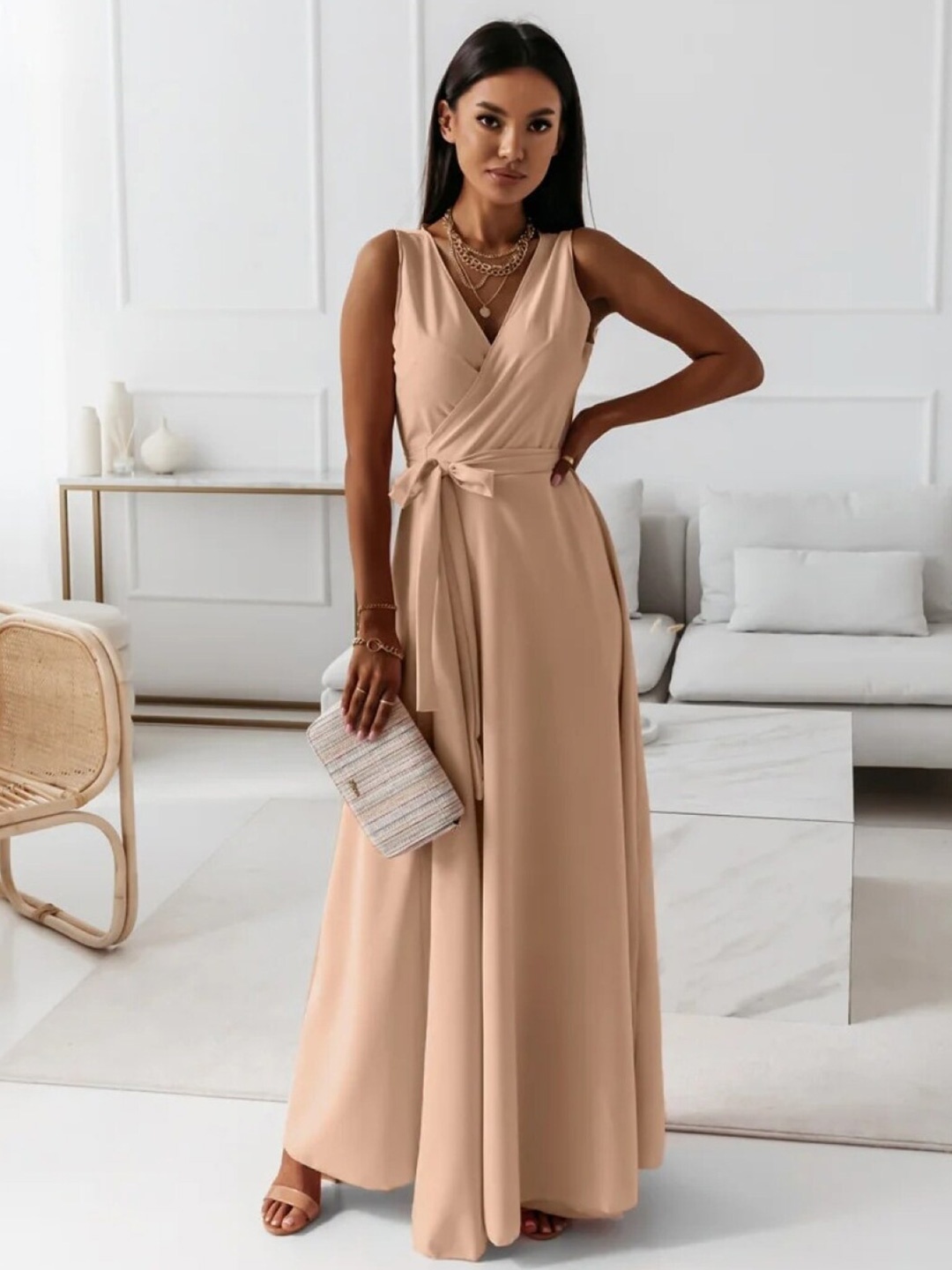 

Stylecast X KPOP Khaki Coloured V-Neck A-Line Maxi Dress