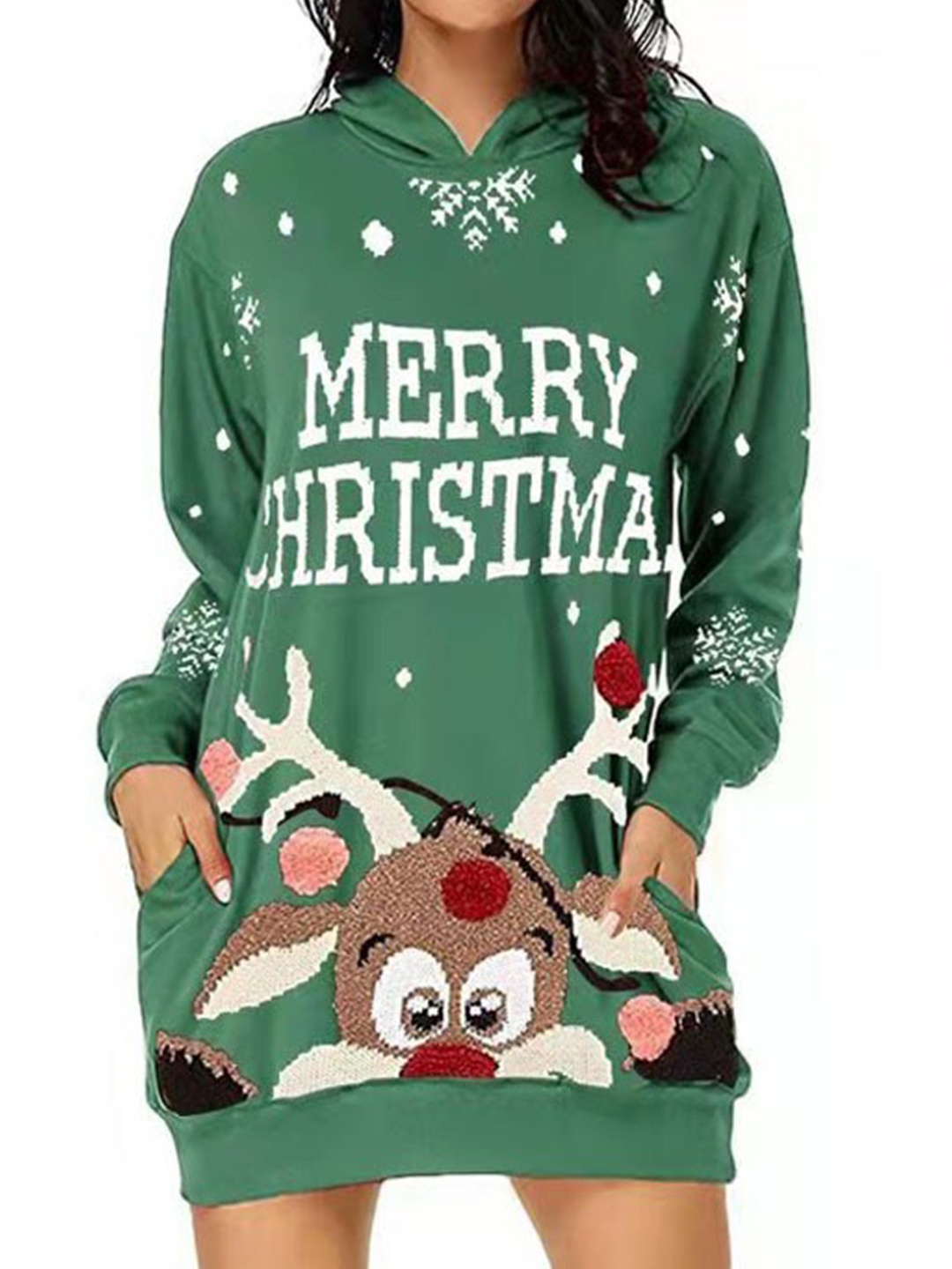 

Stylecast X KPOP Green Typography Printed Hooded T-shirt Dress