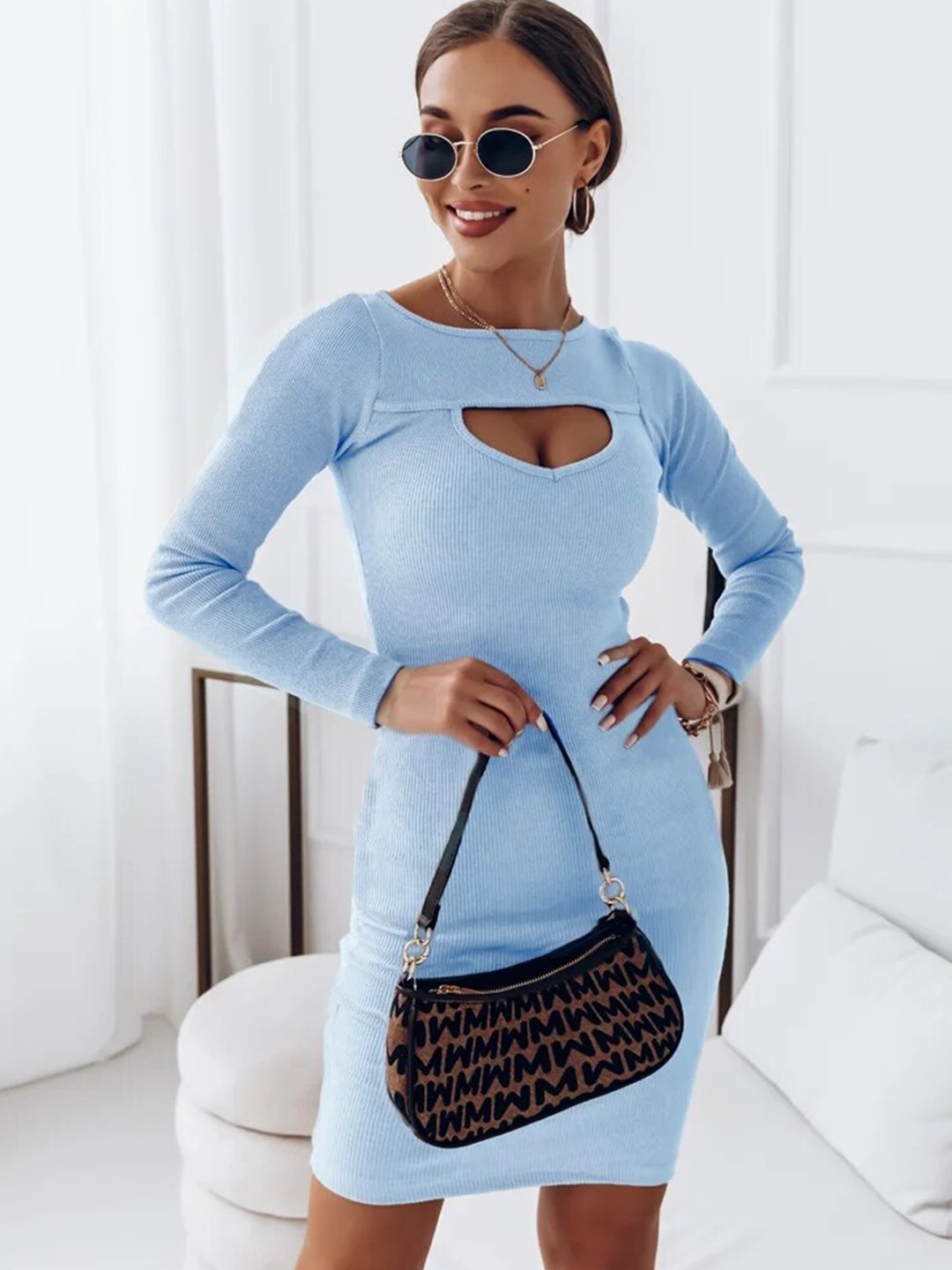 

Stylecast X KPOP Blue Round Neck Bodycon Dress