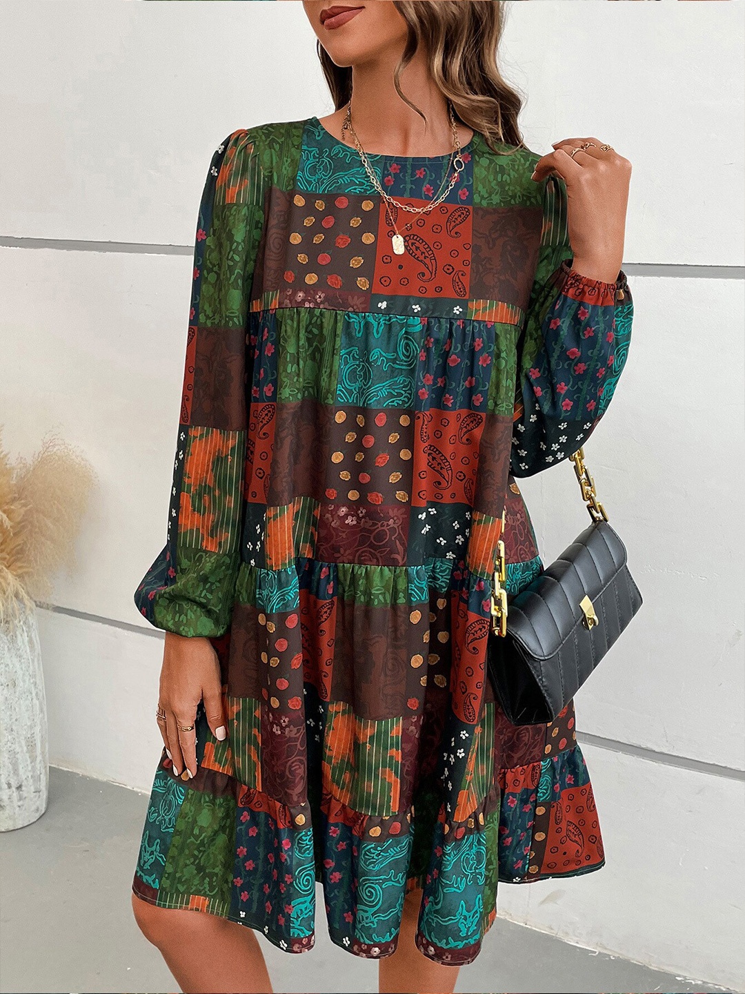 

Stylecast X KPOP Brown Conversational Printed A-Line Dress