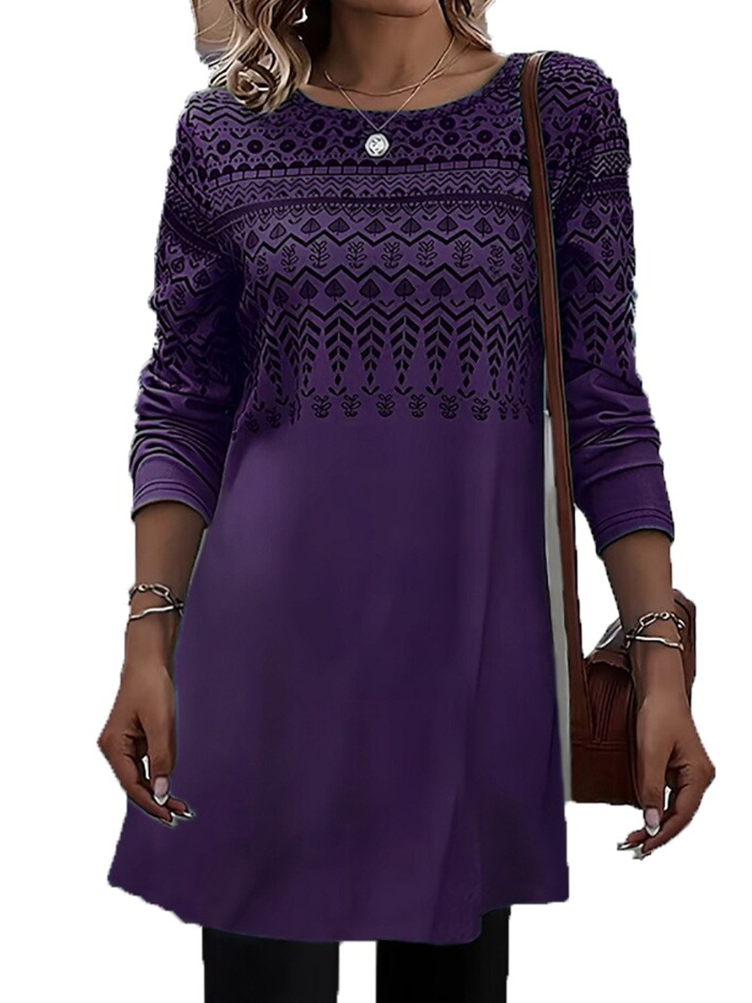 

Stylecast X KPOP Ethnic Motifs Print A-Line Dress, Purple