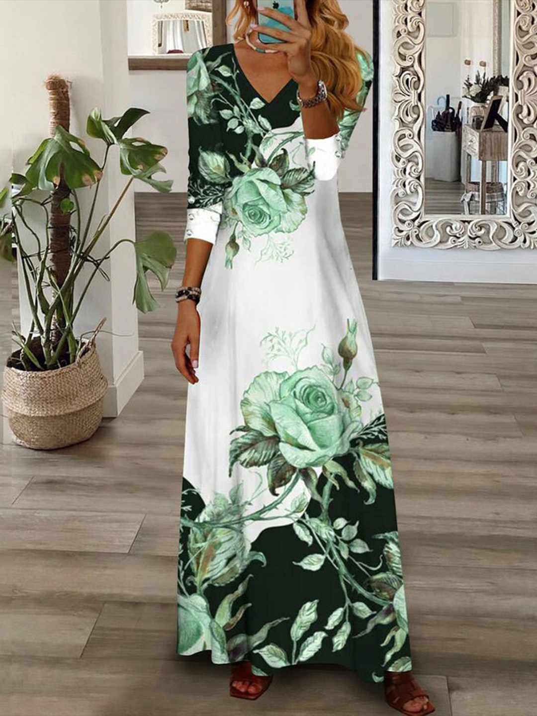 

Stylecast X KPOP Green Floral Printed Maxi Dress