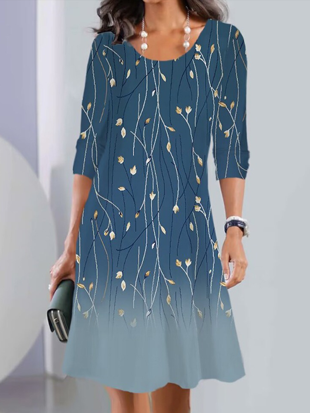 

Stylecast X KPOP Navy Blue Floral Printed A-Line Dress