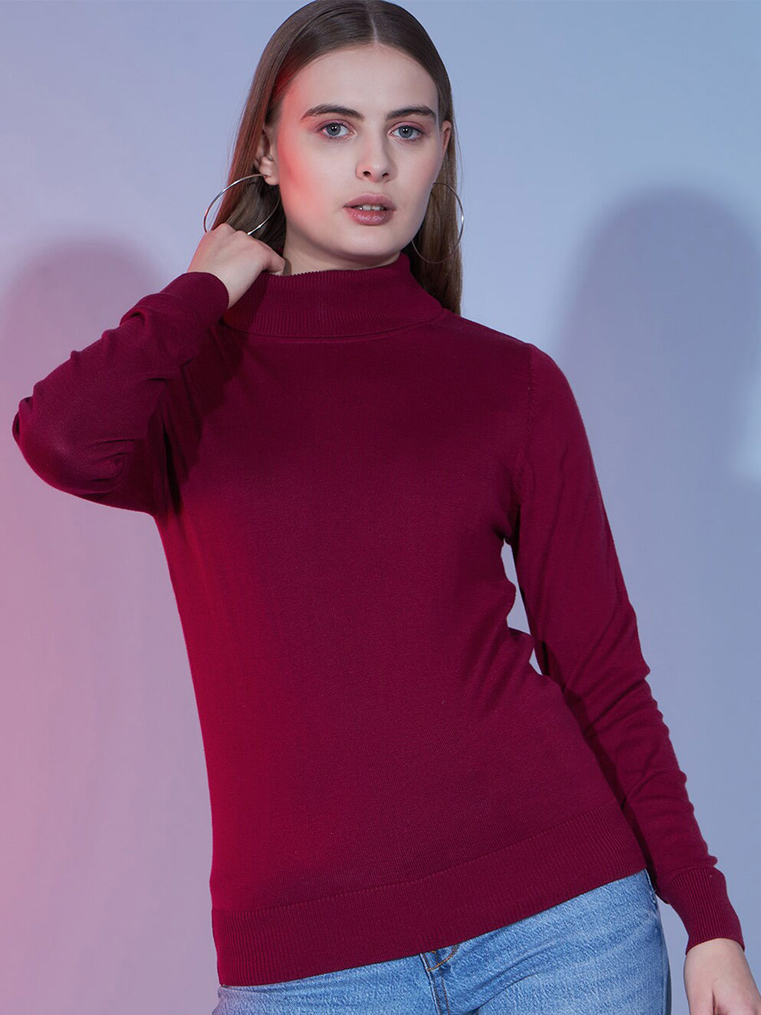 

BAESD Turtle Neck Long Sleeves Cotton Pullover Sweater, Maroon